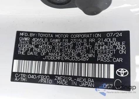 2024 Toyota Corolla Hybrid Le from USA, damaged, VIN JTDBCMFE9RJ035489